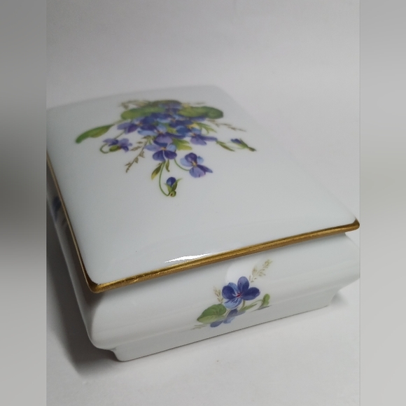 Limoges Covered Trinket Vanity Dish Violets LEC Leclair Candy Jewelry Porcelain - Picture 4 of 9